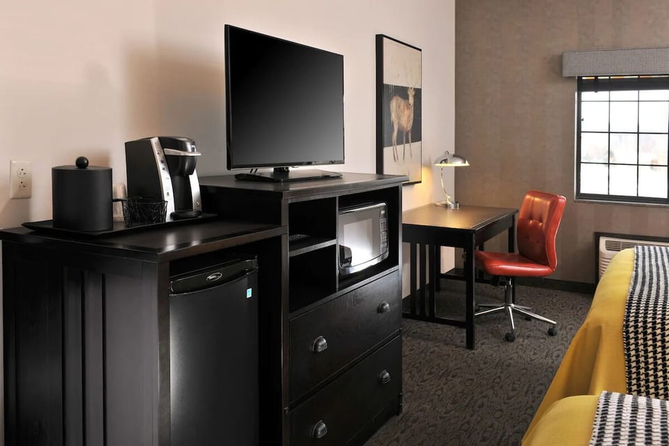 Recharge and get work done at the dedicated desk nook.
