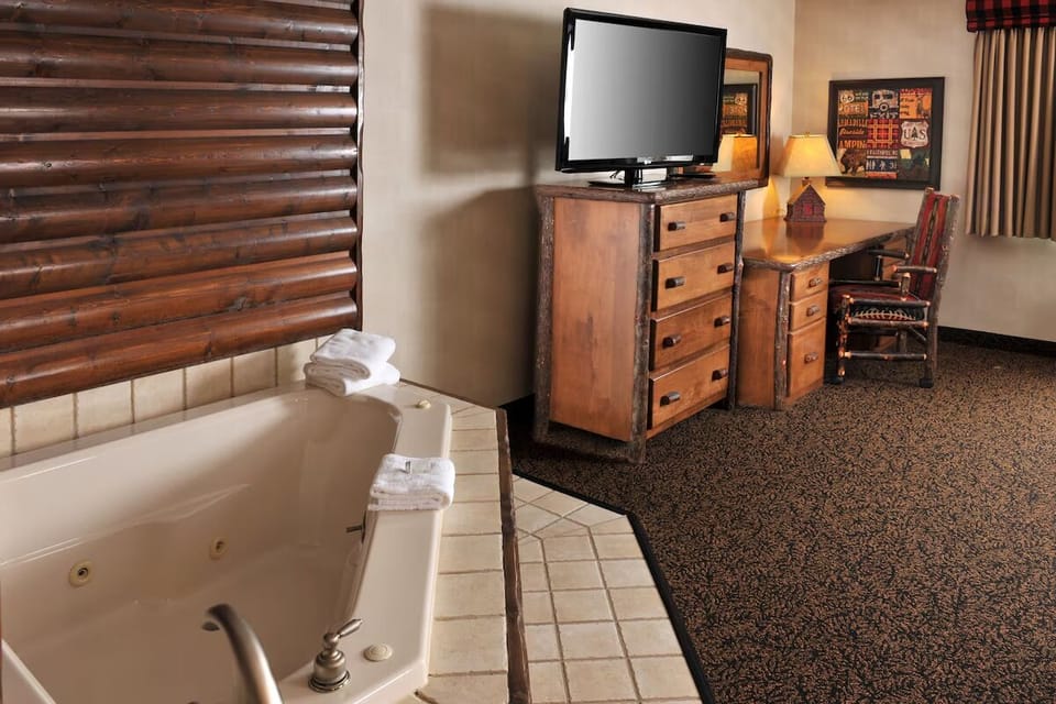 Linger longer with an in-room whirlpool and cozy workspace.