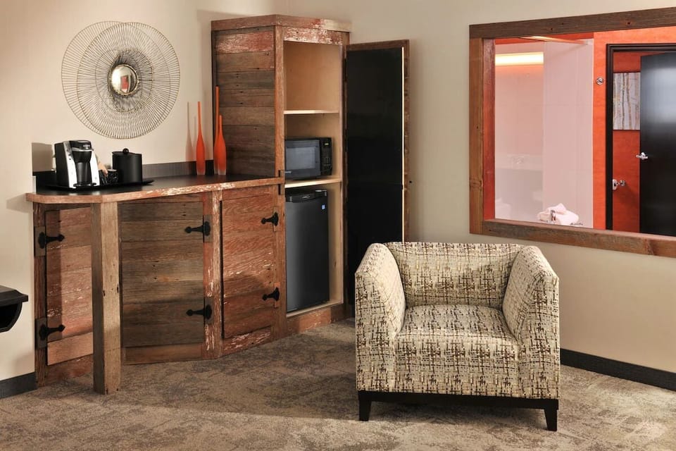 Start mornings with easy coffee, mini-fridge, and microwave convenience.