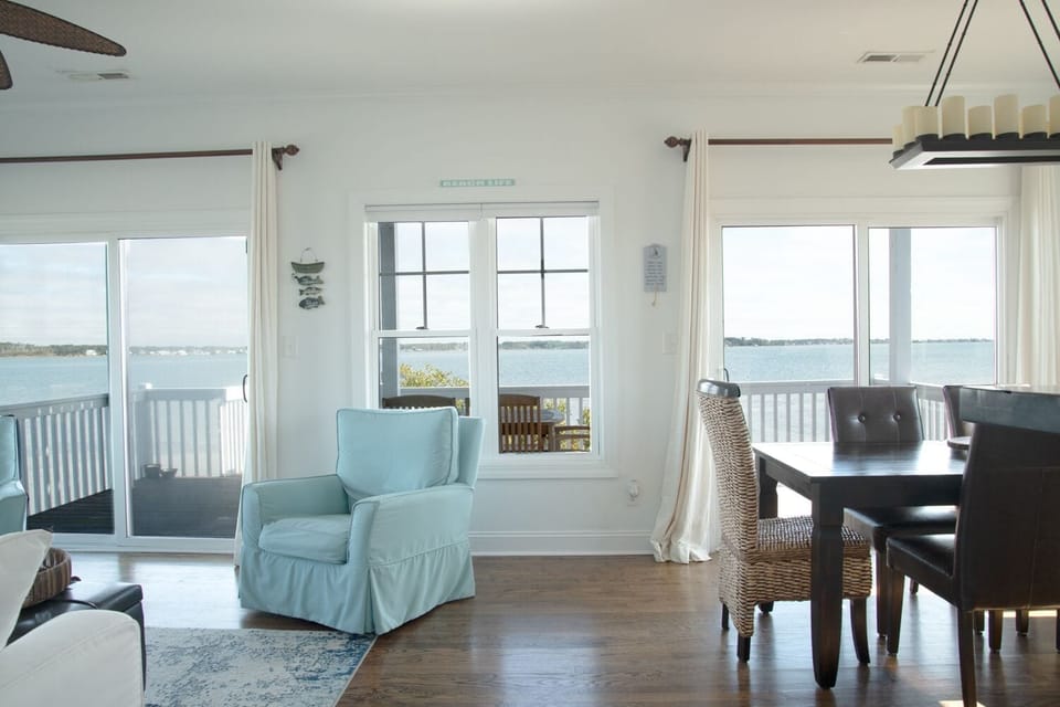 Water views from open Living Room and Kitchen layout