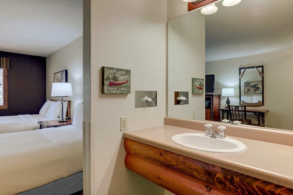 Freshen up at the roomy vanity before cozy nights in.