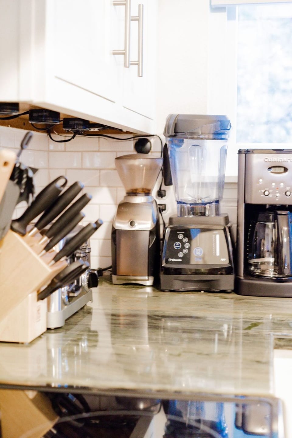 Coffee bean grinder, drip, pour over, and french press, plus toaster and blender