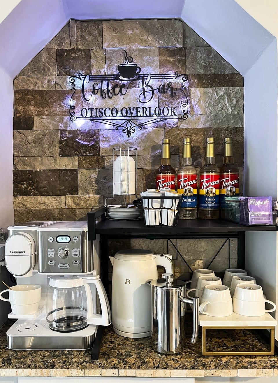 Start your morning with a brew-tiful view at Otisco Overlook's cozy coffee bar! Kuerig, Drip Pot, French Press and Hot Water Kettle provided.