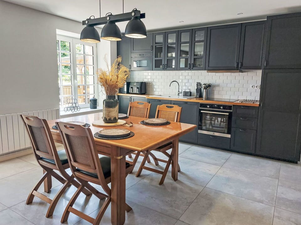 Furniture, Interior Design, Flooring, Kitchen, Wood, Cabinetry, Chair, Floor, Countertop, Kitchen & Dining Room Table