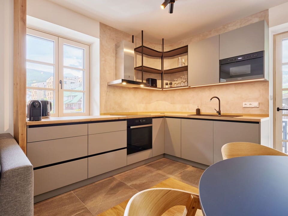 Cabinetry, Property, Countertop, Furniture, Wood, Window, Kitchen, Interior Design, Lighting, Flooring