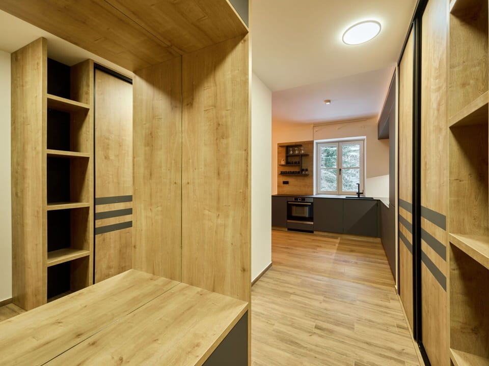 Furniture, Building, Table, Wood, Interior Design, Cabinetry, Hall, Wood Stain, Chair