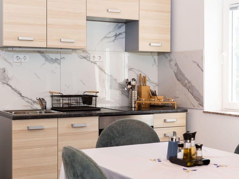 Cabinetry, Countertop, Table, Kitchen, Kitchen Stove, Wood, Tap, Interior Design, Building, Flooring