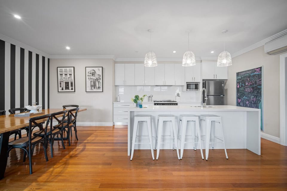Open kitchen and dining area