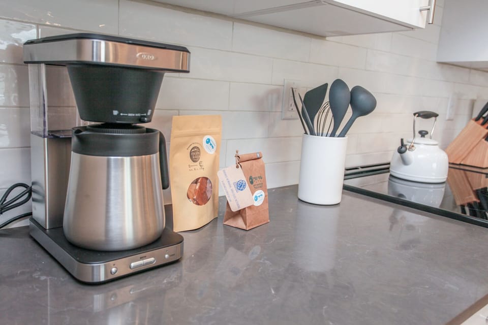 All the necessities.  Enjoy our complimentary locally roasted coffee and locally made peanut brittle upon arrival!