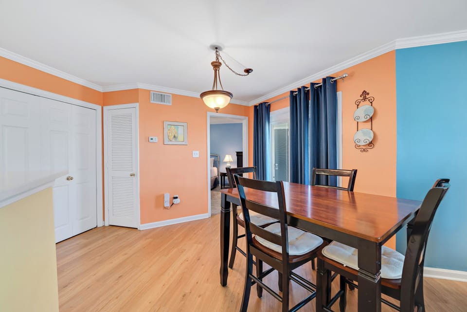 The dining area is located just off the kitchen for convenience.