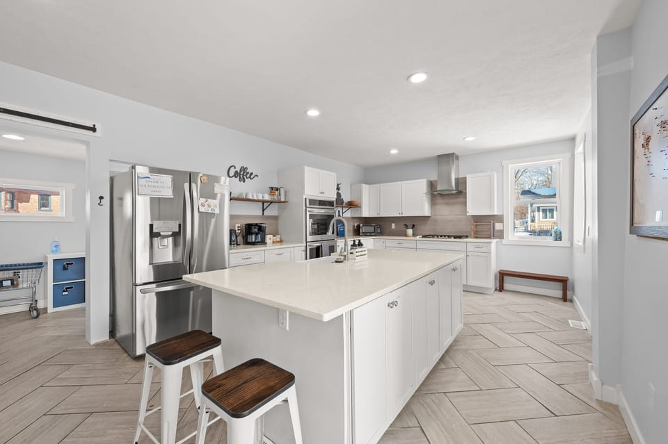 Fully stocked kitchen.