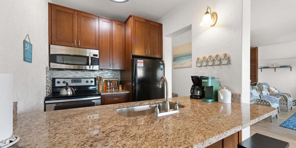 Kitchen space with all basic amenities for your vacation stay.