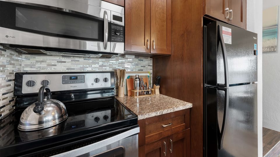 Kitchen space with all basic amenities for your vacation stay.