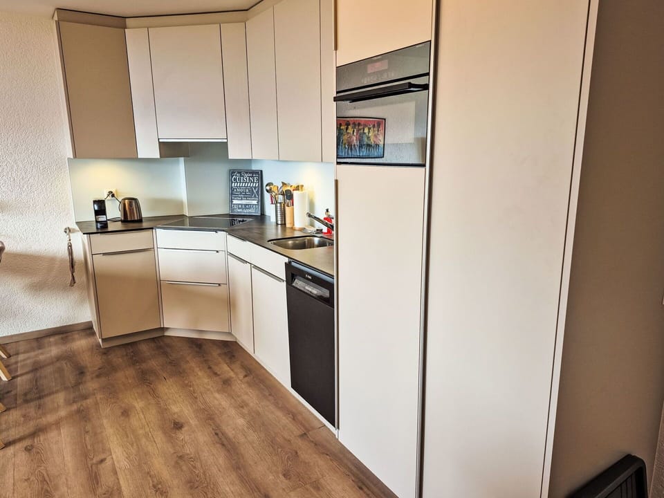 Flooring, Wood, Floor, Kitchen Appliance, Interior Design, Major Appliance, Kitchen, Cabinetry, Furniture, Countertop