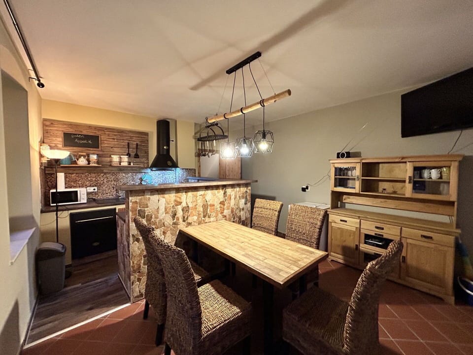 Property, Cabinetry, Wood, Shelf, Lighting, Countertop, Interior Design, Kitchen, Living Room, Table