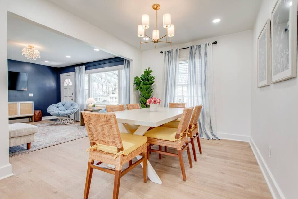 Dining area is connected to the living room and kitchen.