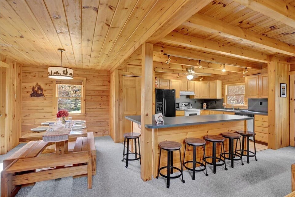 Island seating for six, and dining area