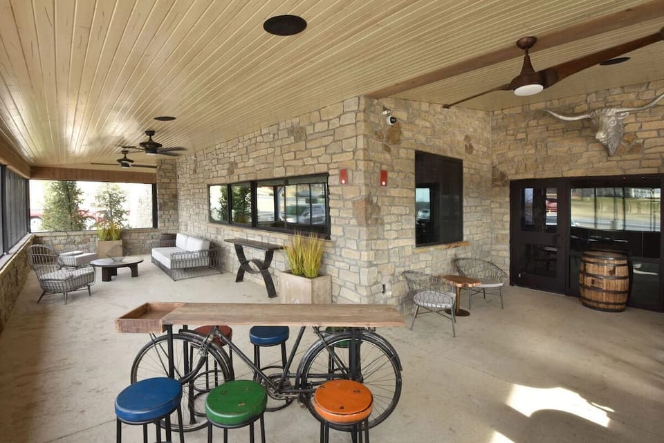 Sip coffee on the covered porch in fresh open air.