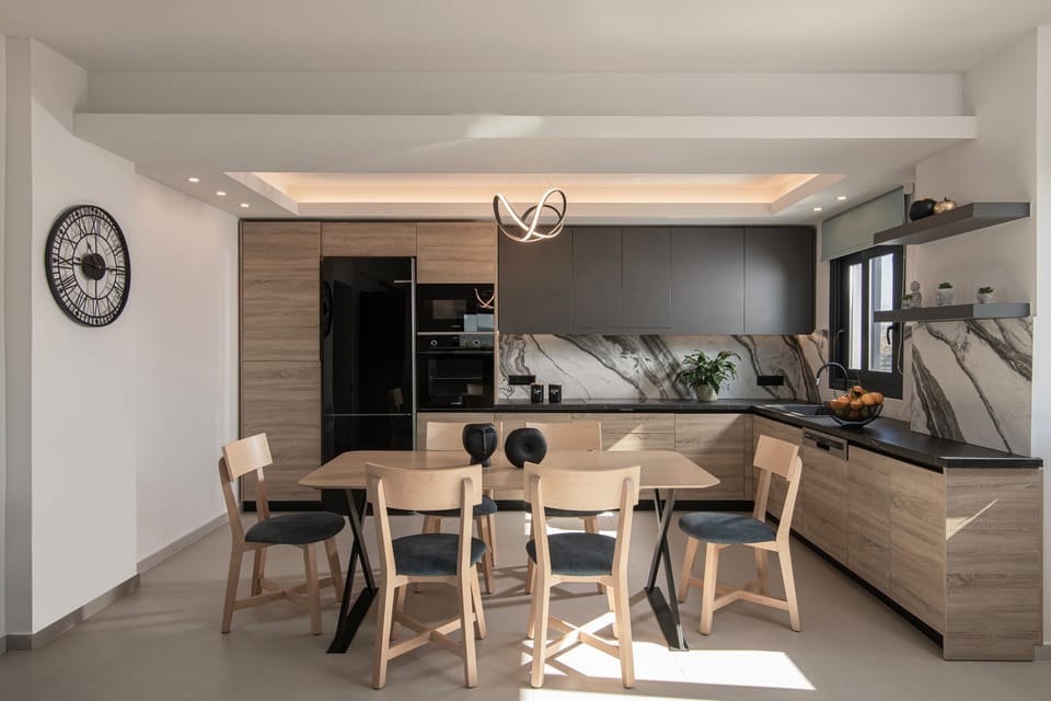 The open plan kitchen-dining area of Residence A.