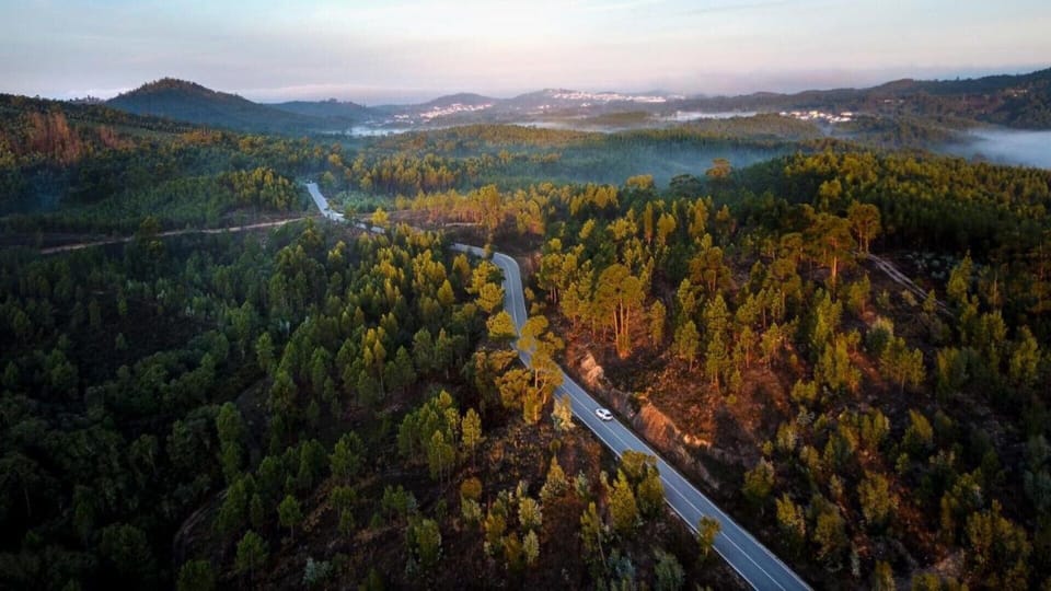 Aerial view, surrounding landscape with Vila de Rei in the background