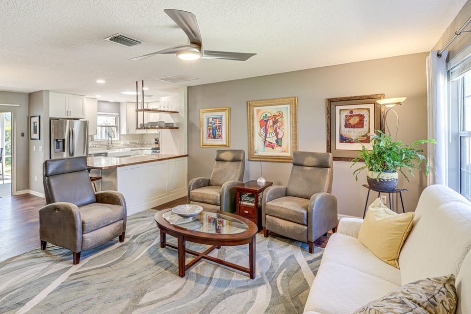 Living Room | Single-Story Home | Central A/C & Heating | Free WiFi
