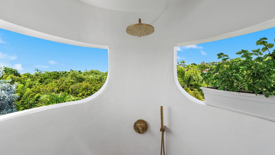 Coastal Blue private outdoor rain shower