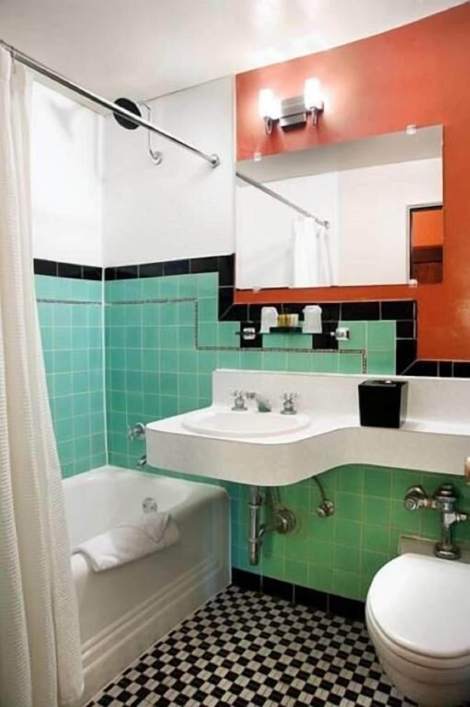 Refresh in a bright bath with tub shower and bold tile