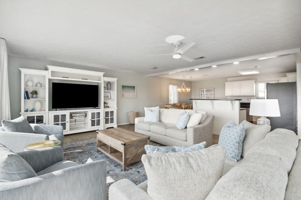 Living Area with Sliders to Deck and Flat Screen TV with Cable and Streaming (Sleeper Sofa)