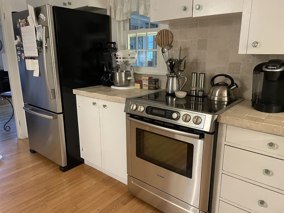 Stainless fridge and stove/oven combo
