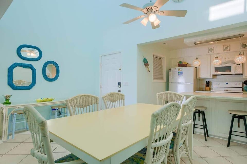 Kitchen and Dining with Vaulted Ceiling
