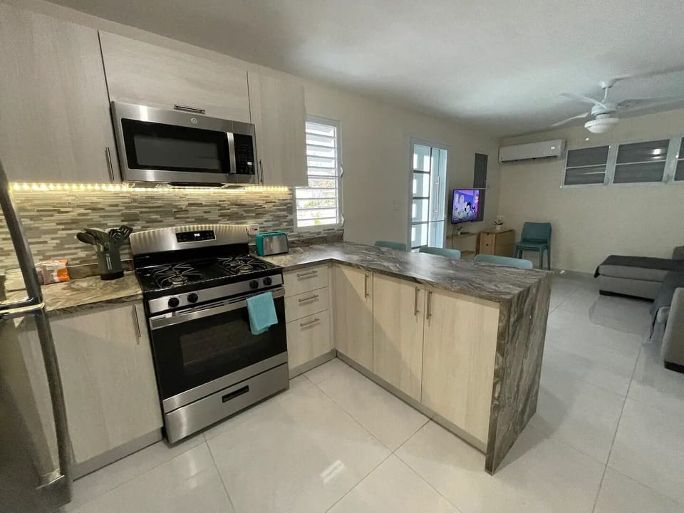 "Fully equipped kitchen for extended stays"