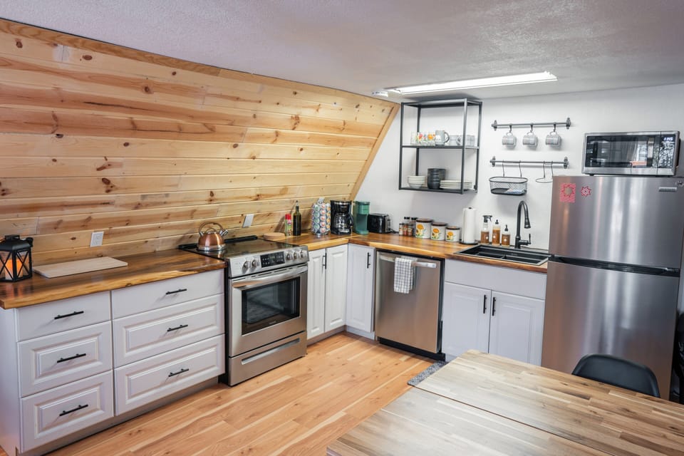 Kitchen with stainless steel appliances
