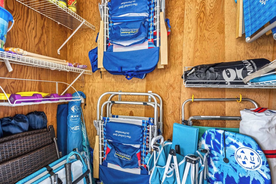 Fully Stocked Beach Closet – Chairs, Beach Cart, Toys & More for Your Beach Days”