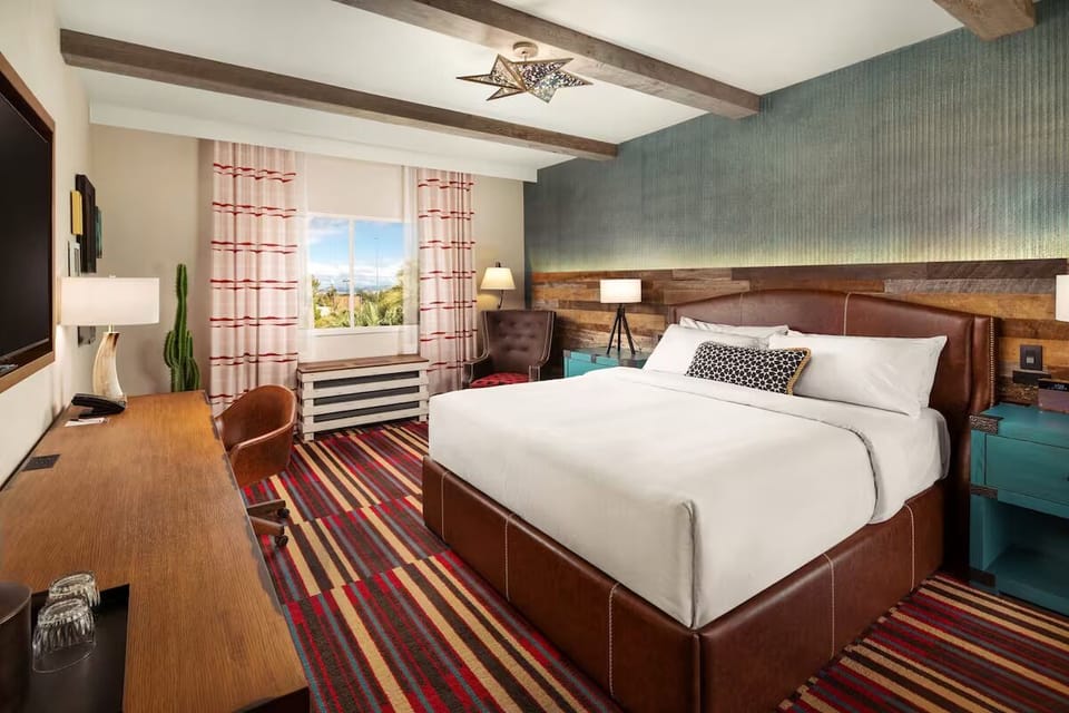 Unwind in a sunlit room with cozy Southwestern charm.