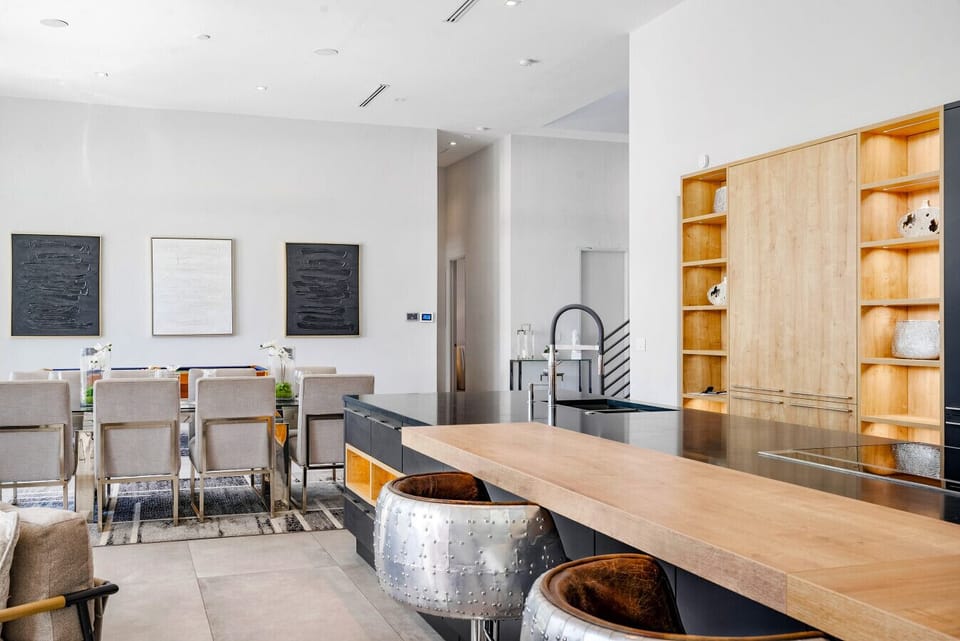 Warm wood details soften the modern lines