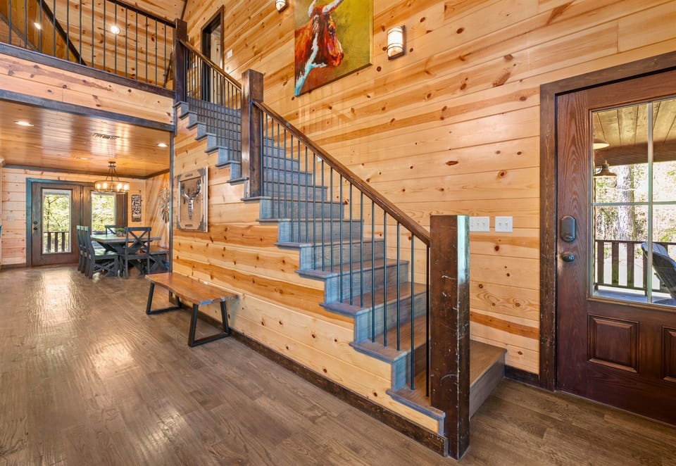 Our cabin’s welcoming entryway: Step into a vacation as warm and inviting as the morning sun