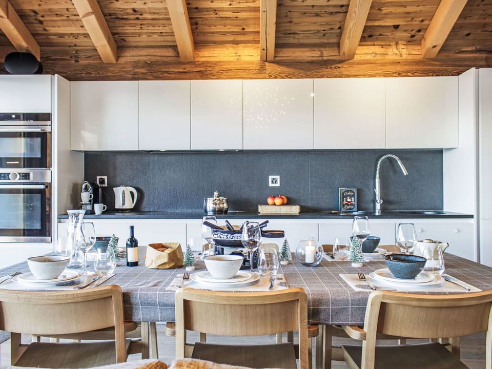 Furniture, Kitchen, Interior Design, Countertop, Flooring, Wood, Kitchen Appliance, Ceiling, Cabinetry, Chair