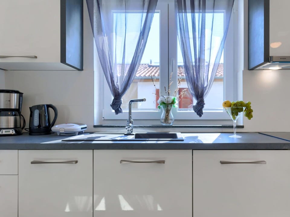 Cabinetry, Building, Property, Furniture, Countertop, Tableware, Window, Kitchen, Plant, Wood
