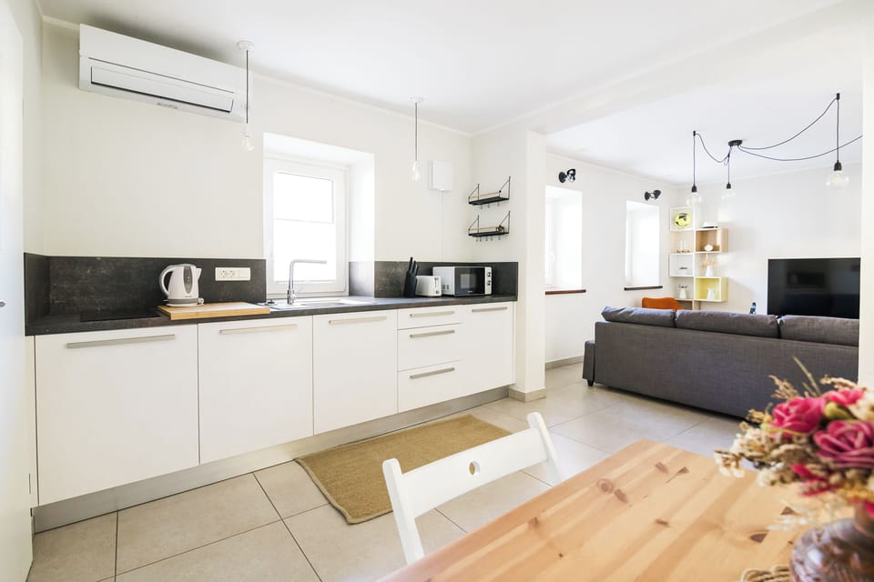 kitchen and living room