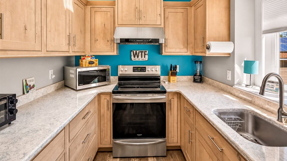 Everything you need to cook in, with plenty of counter space to spread out.