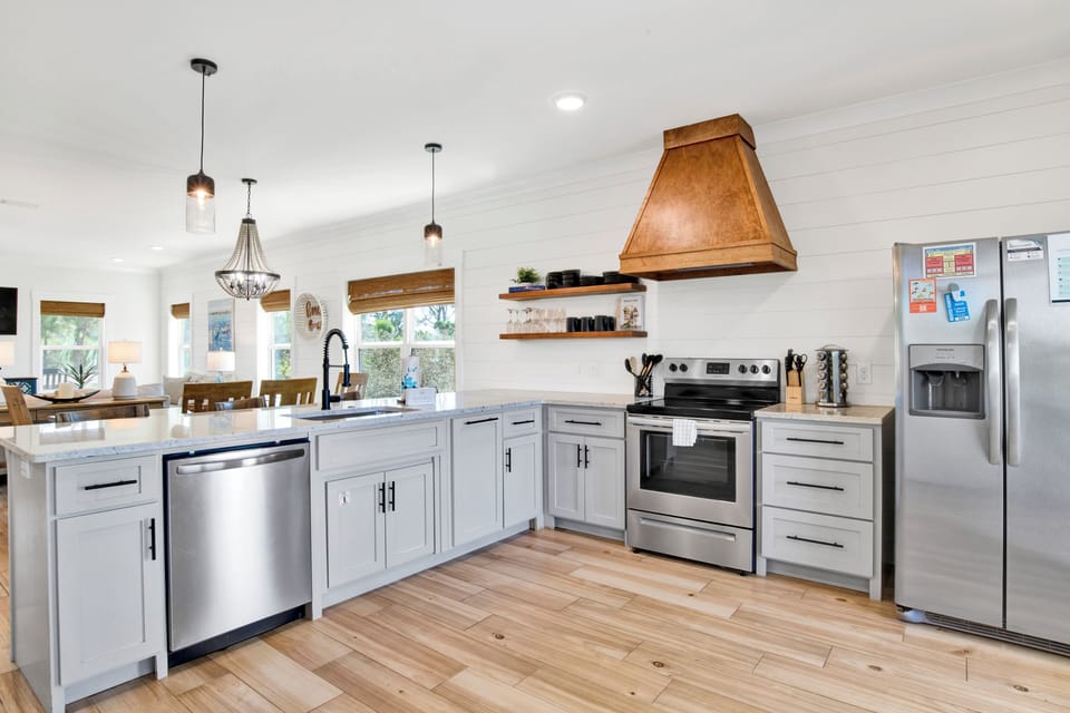 Fully equipped kitchen with stainless appliances