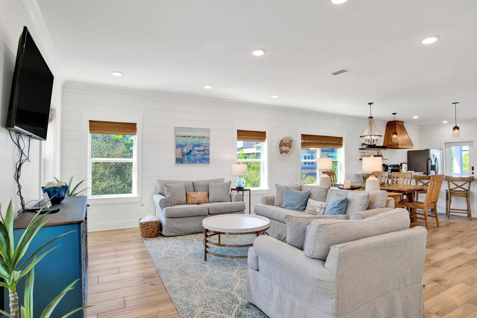 Salty Serenity is a 3 bedroom, 2 bathroom home accommodating up to 10 guests