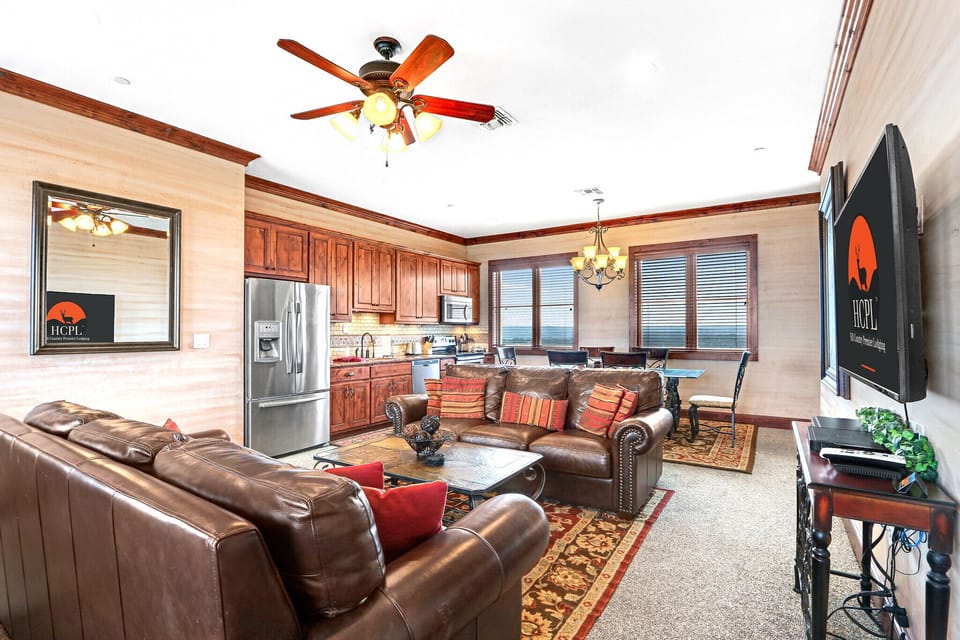 Open concept living space in the suite