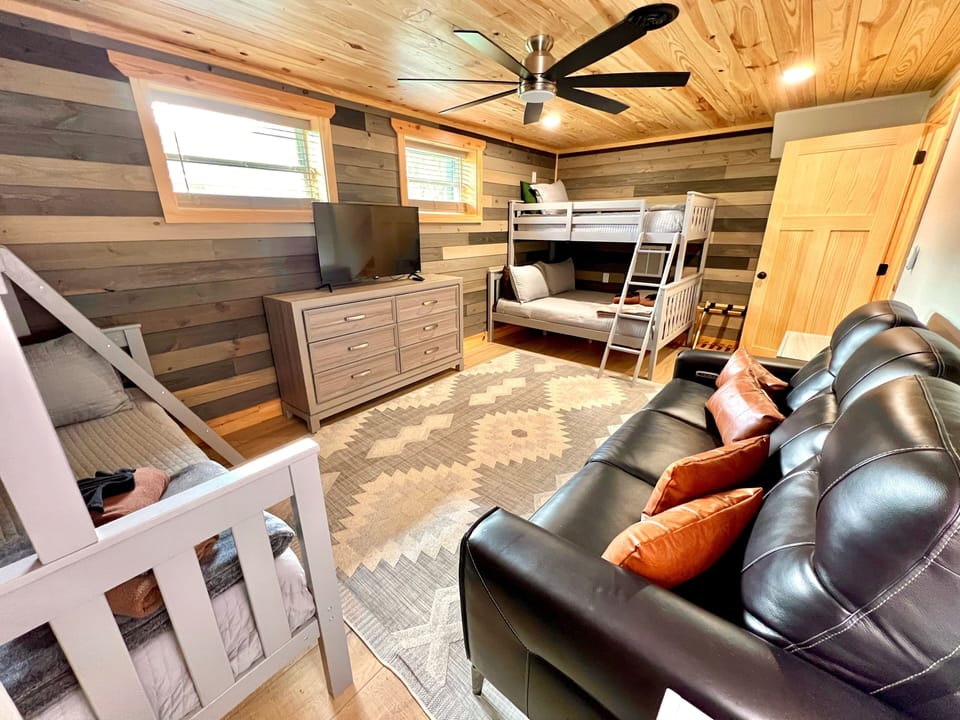 Indoors, Ceiling Fan, Crib, Furniture, Hardwood