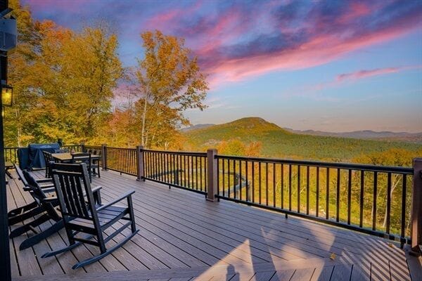 Relax in outdoor seating and dine outdoors on this private patio with panoramic mountain views.