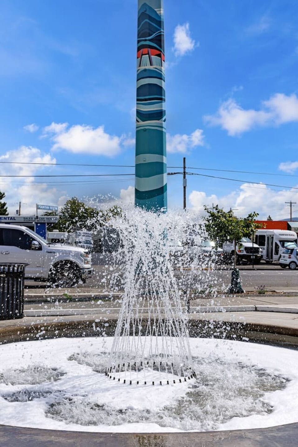 Seating at Historic Neighborhood Fountain Across the Street