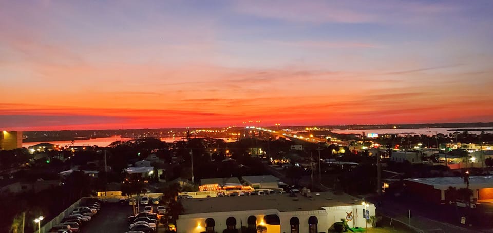 Nighttime view from the west walkway