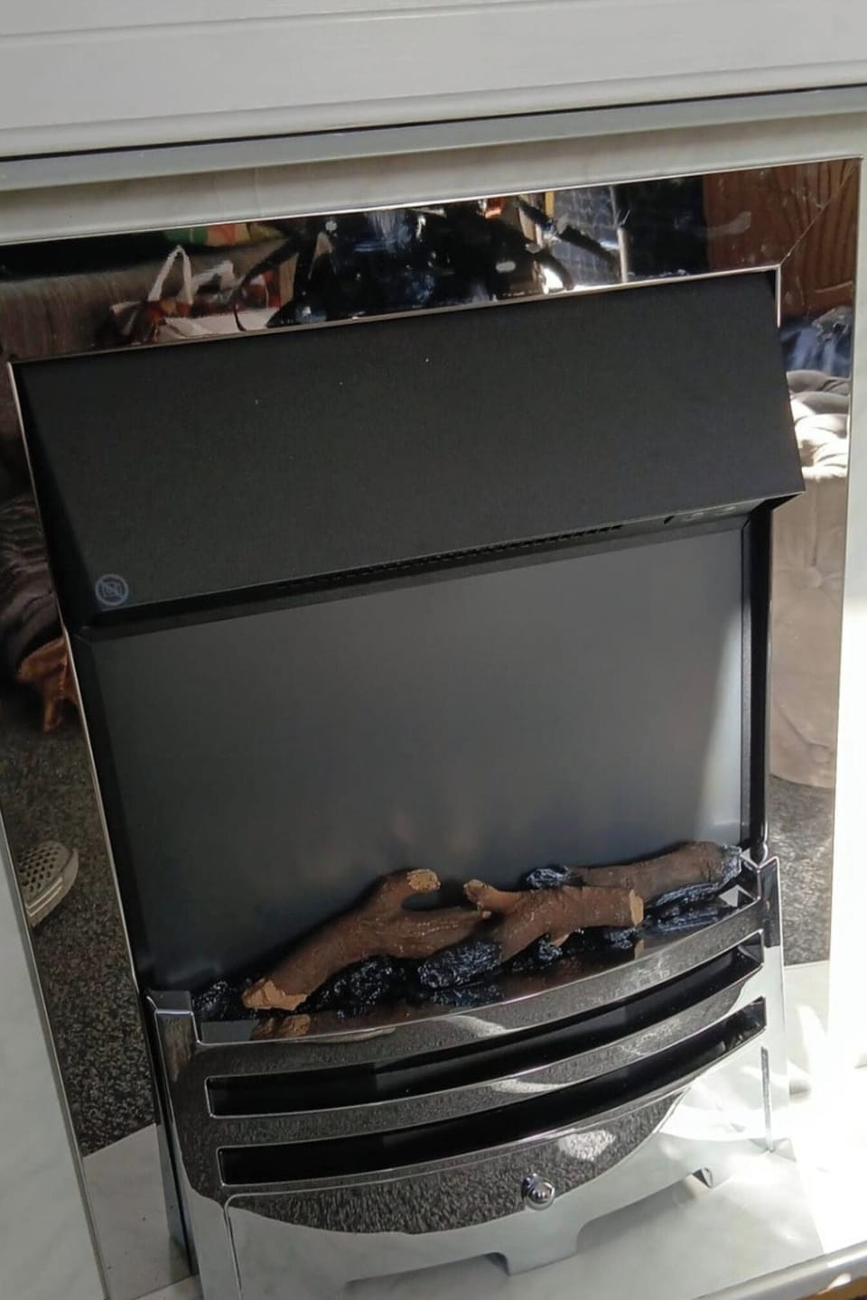 We removed the standard caravan Gas fire and replaced with a stunning electric fire