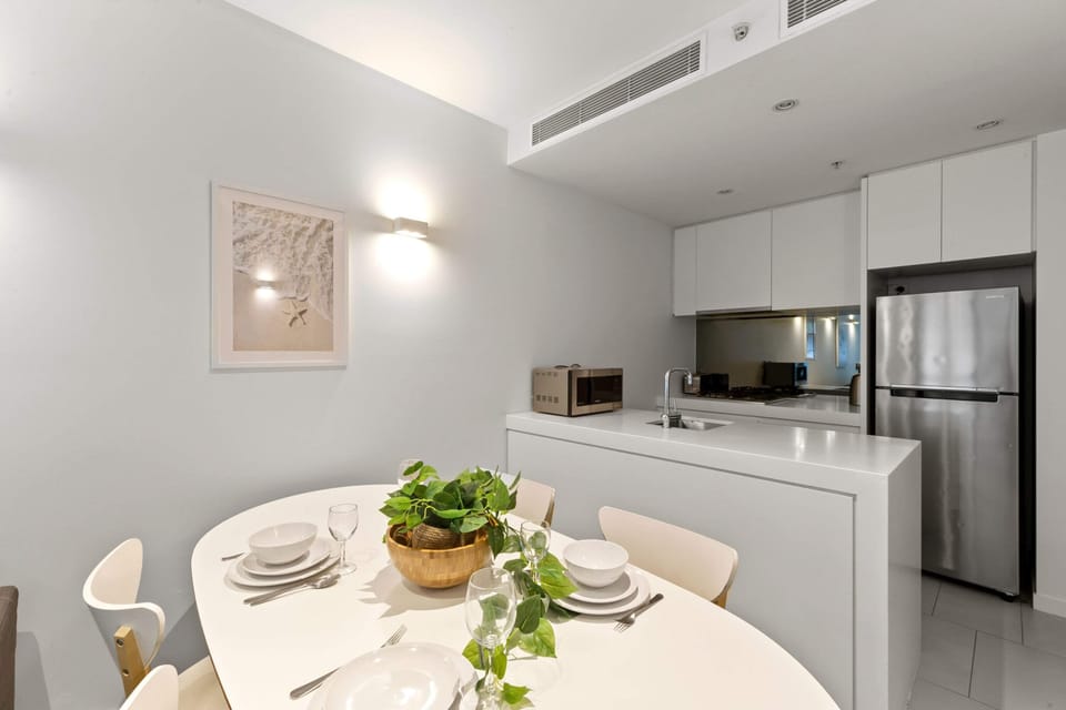 An equipped kitchen & dining.
