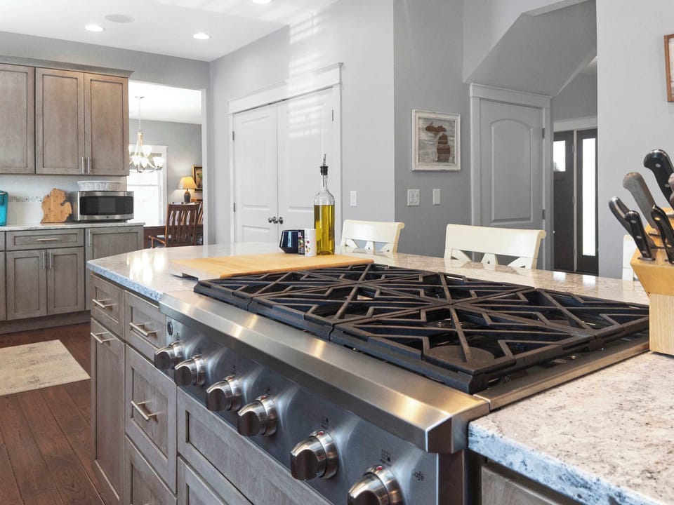 Stove top in the stocked kitchen